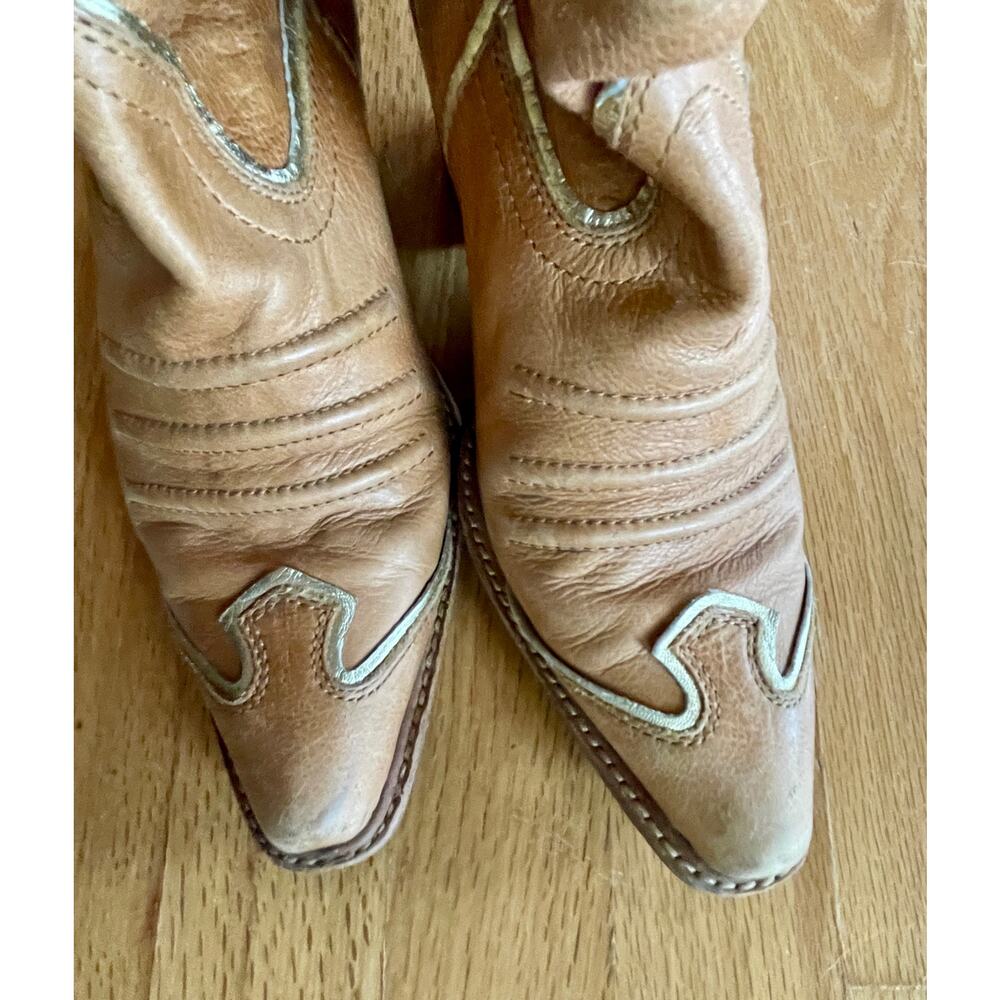 Naona Nana Brown gold Leather sz 6 mid calf boot 2.5" Heel Cowgirl western - Picture 9 of 12